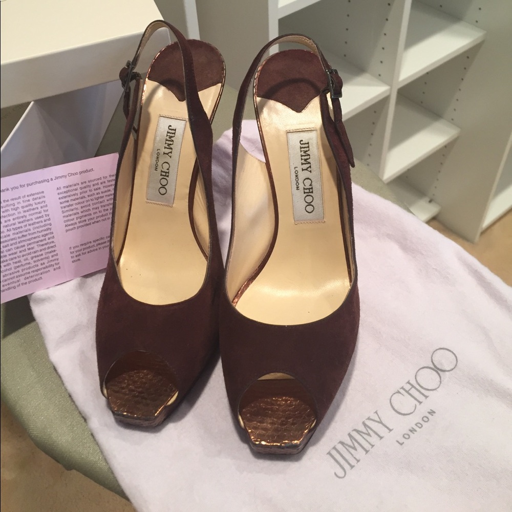Authentic Jimmy Choo Suede Leather Trim Slingback Sandals - Picture 2 of 8